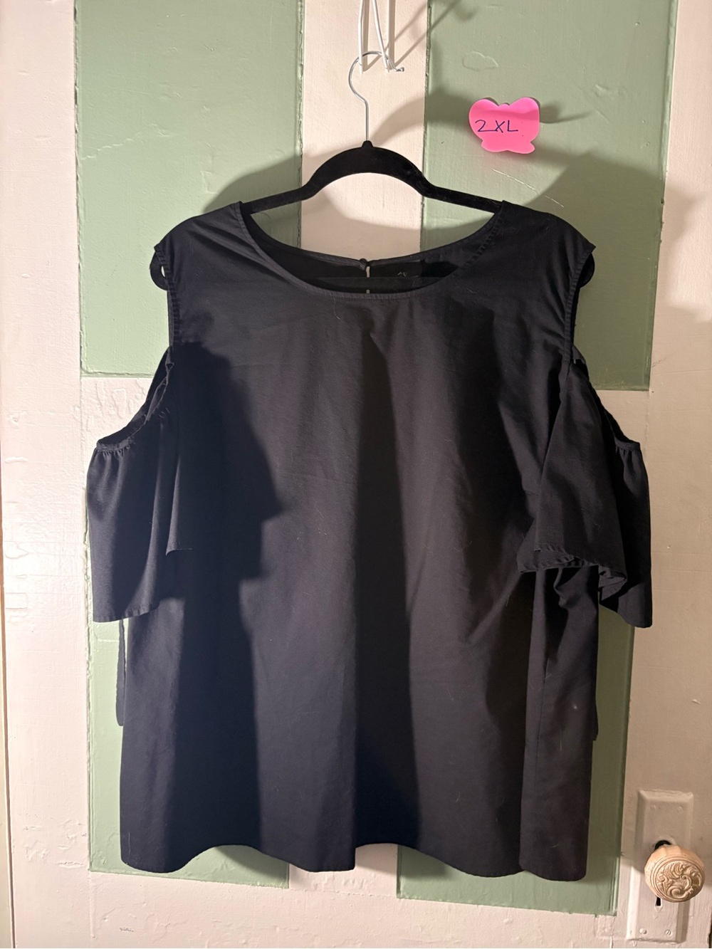 Black Cold-Shoulder Ruffle Blouse